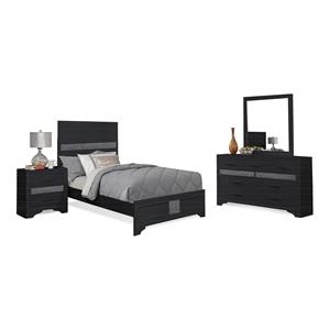 Bella Esprit 4-piece Contemporary Solid Wood Twin Bedroom Set in Black/Silver