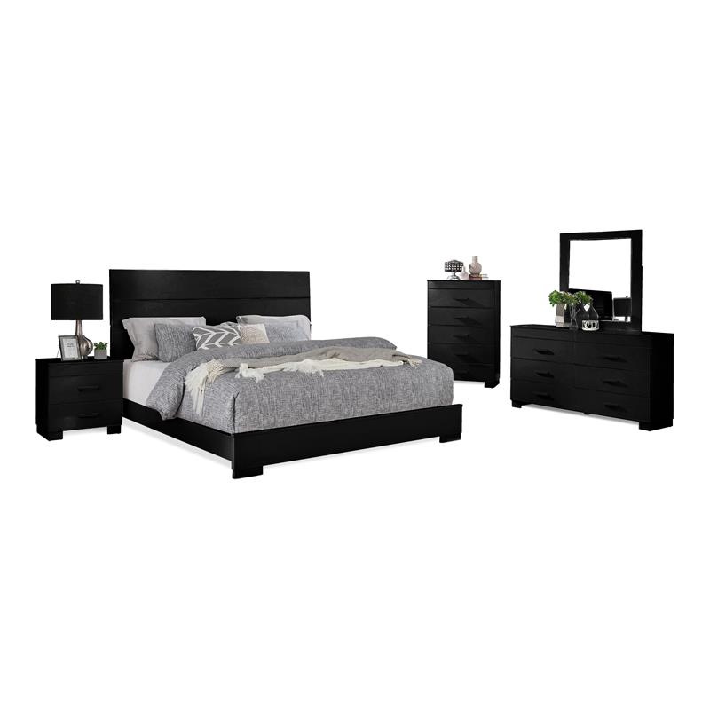 Bella Esprit 5-piece Contemporary Solid Wood Bedroom Set in Glossy Black