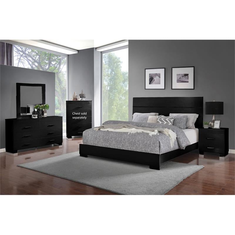 Bella Esprit 4-piece Contemporary Solid Wood Bedroom Set in Glossy Black