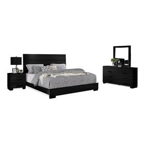 Bella Esprit 4-piece Contemporary Solid Wood Bedroom Set in Glossy Black