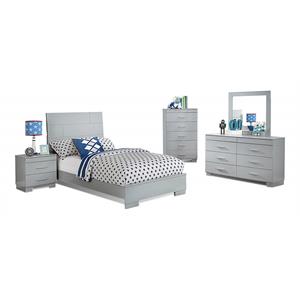 Bella Esprit 5-piece Contemporary Solid Wood Twin Bedroom Set in Glossy Gray