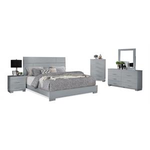 Bella Esprit 5-piece Contemporary Solid Wood Queen Bedroom Set in Glossy Gray