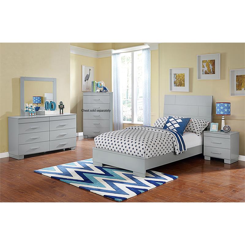 Bella Esprit 4-piece Contemporary Solid Wood Twin Bedroom Set in Glossy Gray