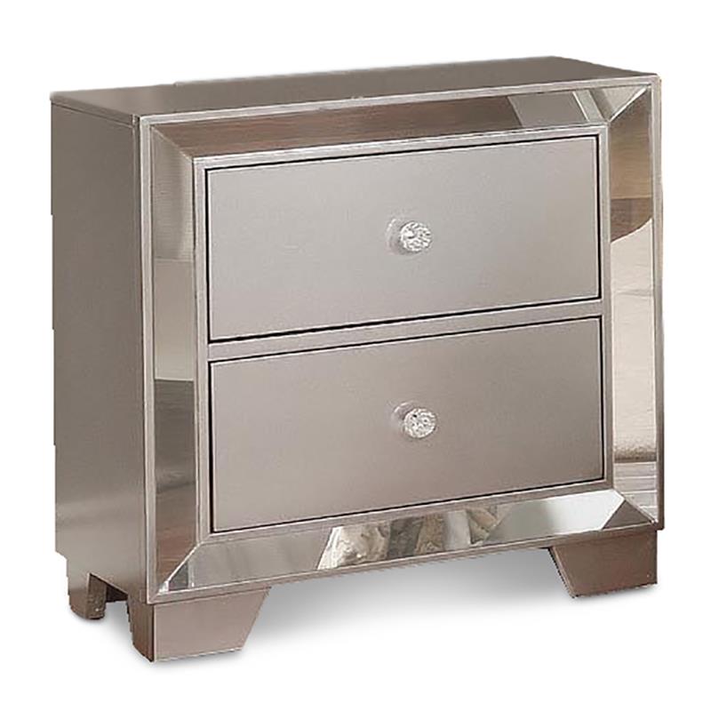 Bella Esprit Belisa 2-Drawer Modern Solid Wood Nightstand in Silver