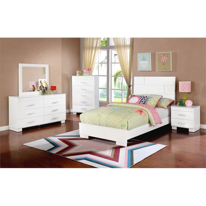 Bella Esprit 5-piece Contemporary Solid Wood Twin Bedroom Set in Glossy White