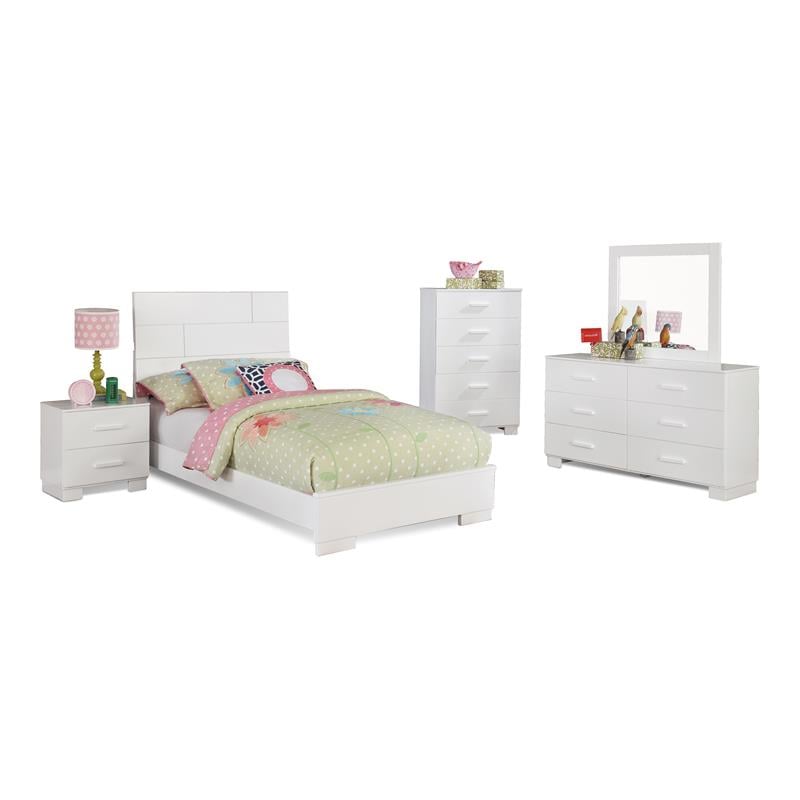 Bella Esprit 5-piece Contemporary Solid Wood Twin Bedroom Set in Glossy White
