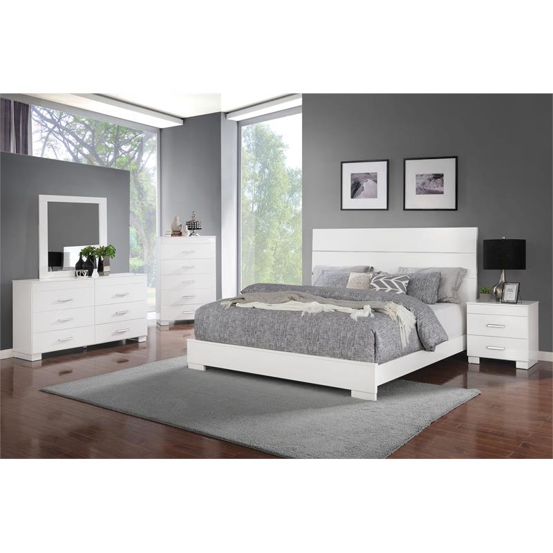 Bella Esprit 5-piece Contemporary Solid Wood Queen Bedroom Set in Glossy White