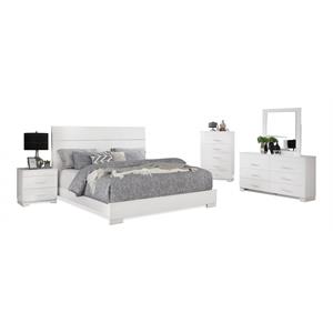Bella Esprit 5-piece Contemporary Solid Wood Queen Bedroom Set in Glossy White