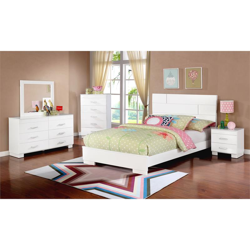 Bella Esprit 5-piece Contemporary Solid Wood Full Bedroom Set in Glossy White