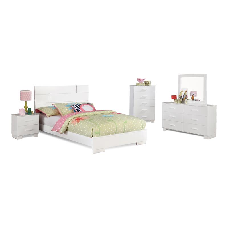 Bella Esprit 5-piece Contemporary Solid Wood Full Bedroom Set in Glossy White