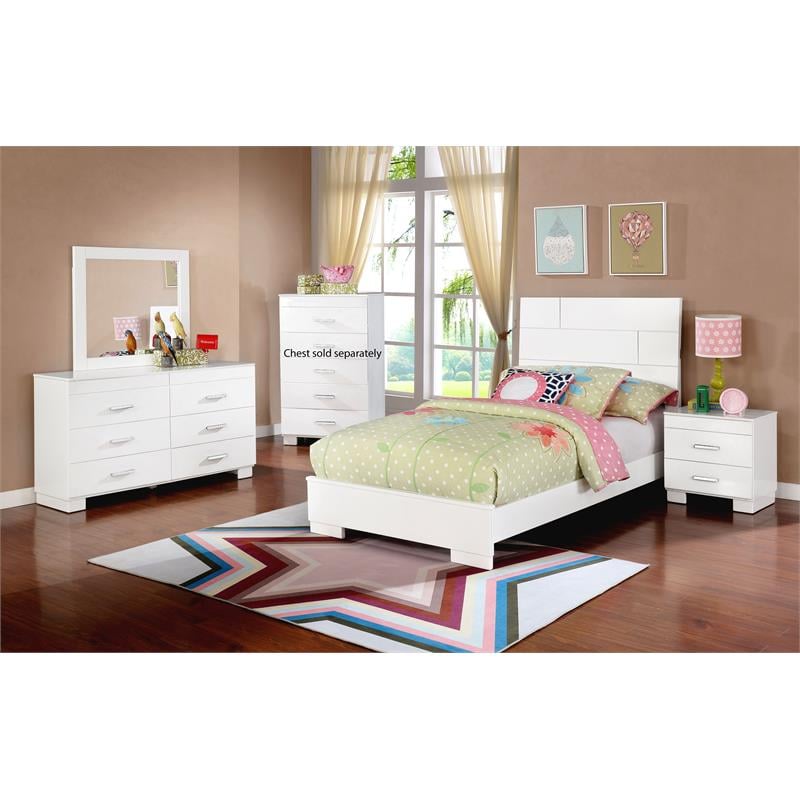 Bella Esprit 4-piece Contemporary Solid Wood Twin Bedroom Set in Glossy White