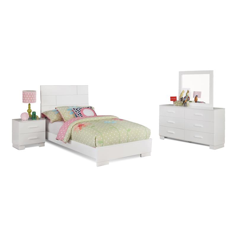 Bella Esprit 4-piece Contemporary Solid Wood Twin Bedroom Set in Glossy White
