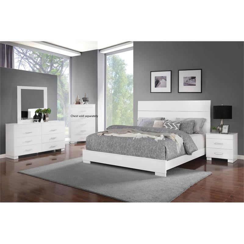 Bella Esprit 4-piece Contemporary Solid Wood Queen Bedroom Set in Glossy White