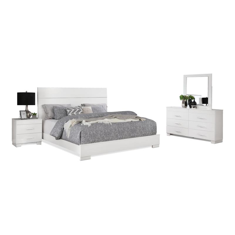 Bella Esprit 4-piece Contemporary Solid Wood Queen Bedroom Set in Glossy White