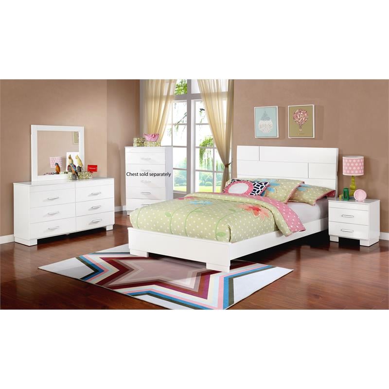 Bella Esprit 4-piece Contemporary Solid Wood Full Bedroom Set in Glossy White