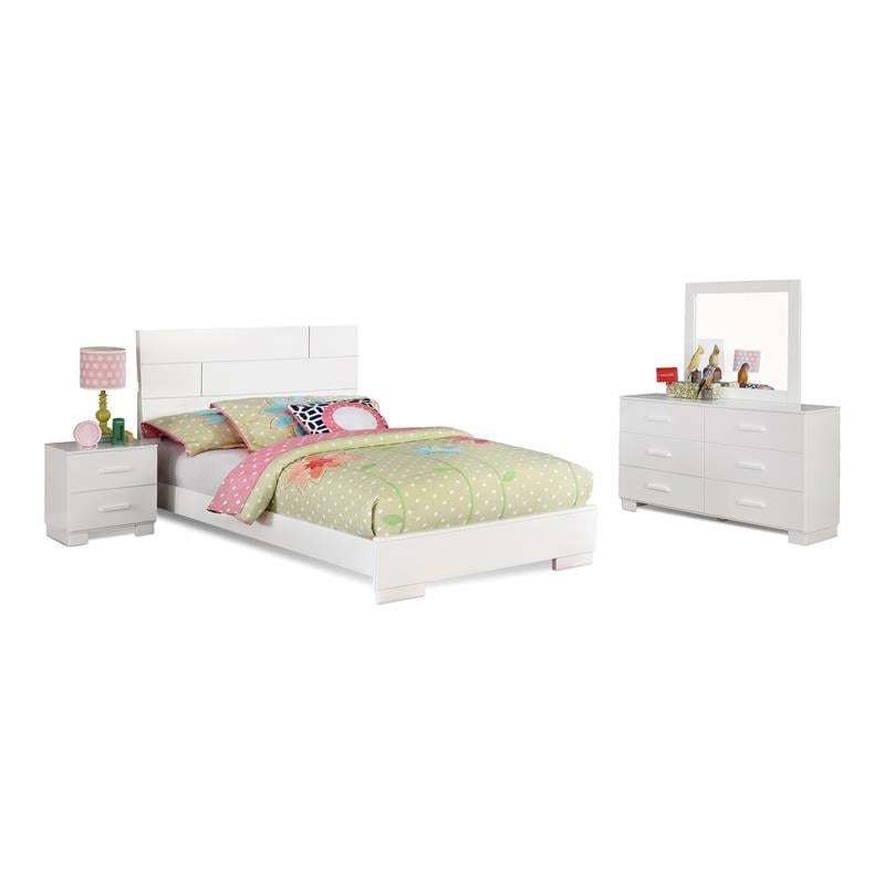 Bella Esprit 4-piece Contemporary Solid Wood Full Bedroom Set in Glossy White