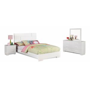 Bella Esprit 4-piece Contemporary Solid Wood Full Bedroom Set in Glossy White