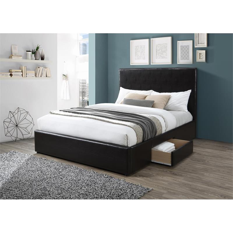 Bella Esprit Modern Solid Wood/Faux Leather Upholstered Queen Bed in Black