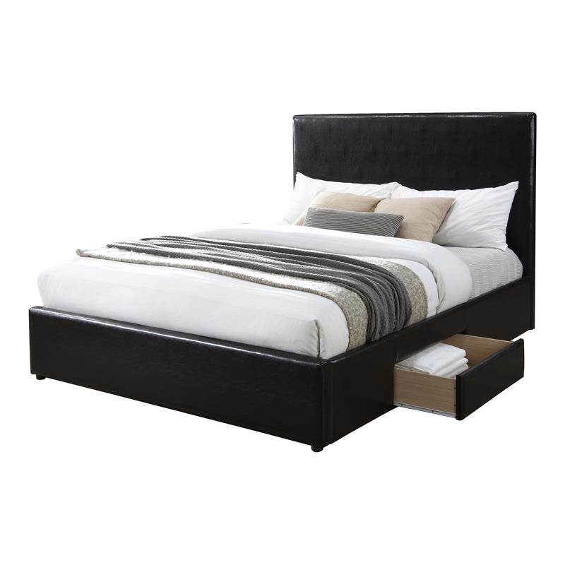 Bella Esprit Modern Solid Wood/Faux Leather Upholstered Queen Bed in Black