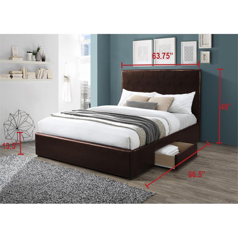 Bella Esprit Modern Solid Wood/Faux Leather Upholstered Queen Bed in Brown