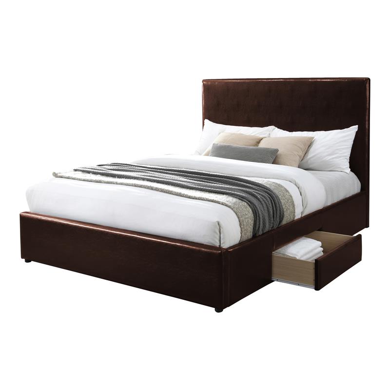 Bella Esprit Modern Solid Wood/Faux Leather Upholstered Queen Bed in Brown