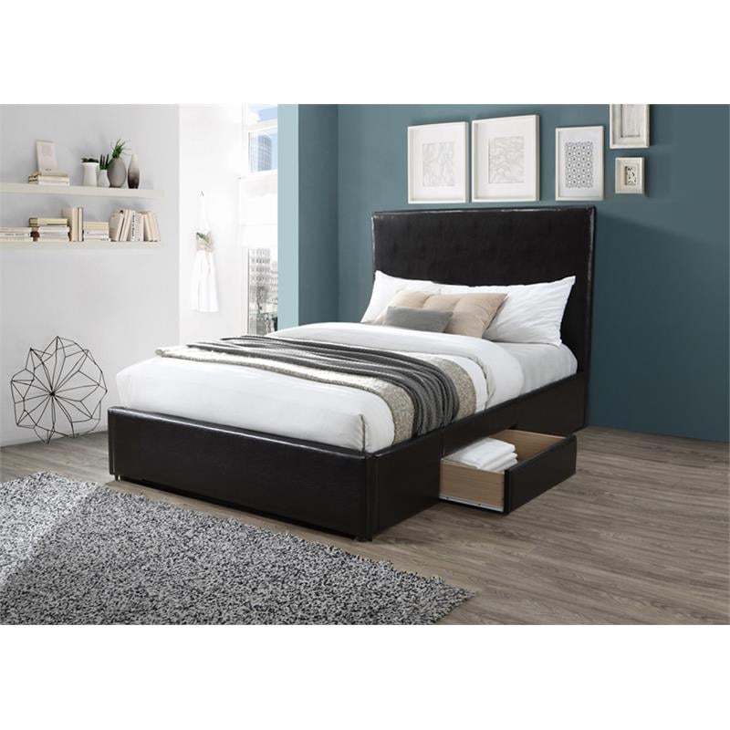 Bella Esprit Modern Solid Wood/Faux Leather Upholstered Full Bed in Black