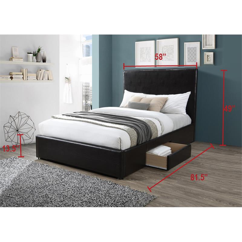 Bella Esprit Modern Solid Wood/Faux Leather Upholstered Full Bed in Black