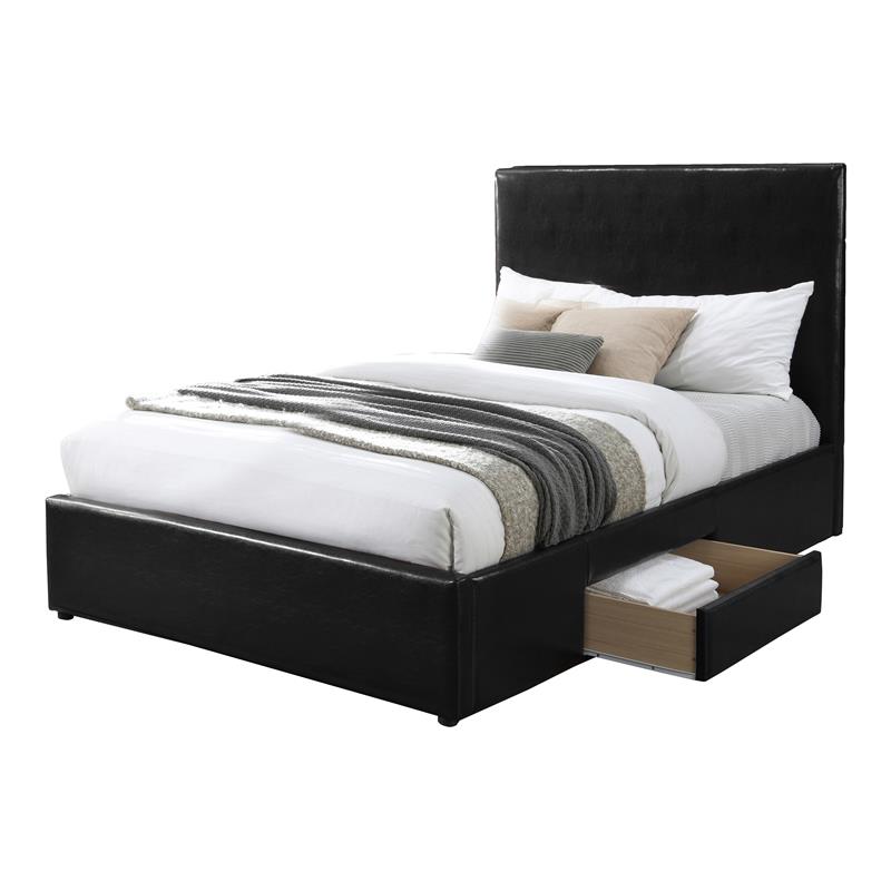 Bella Esprit Modern Solid Wood/Faux Leather Upholstered Full Bed in Black