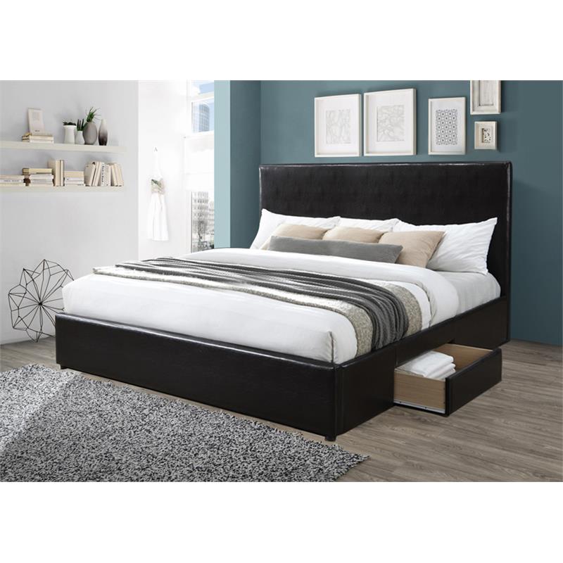 Bella Esprit Modern Solid Wood/Faux Leather Upholstered King Bed in Black