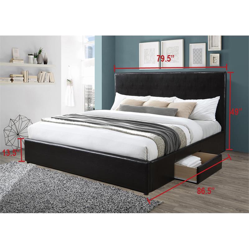 Bella Esprit Modern Solid Wood/Faux Leather Upholstered King Bed in Black