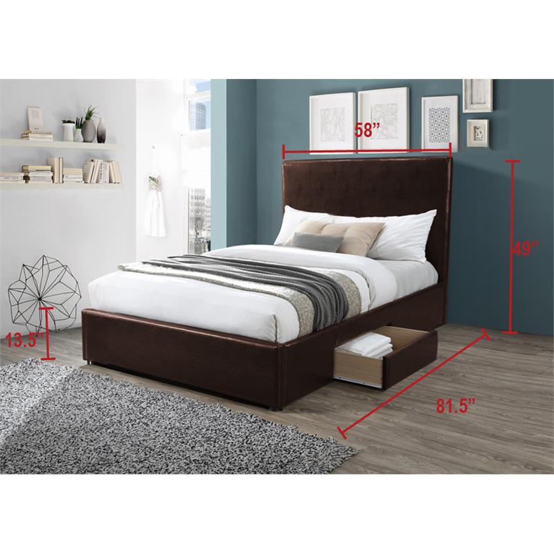 Bella Esprit Modern Solid Wood/Faux Leather Upholstered Full Bed in Brown