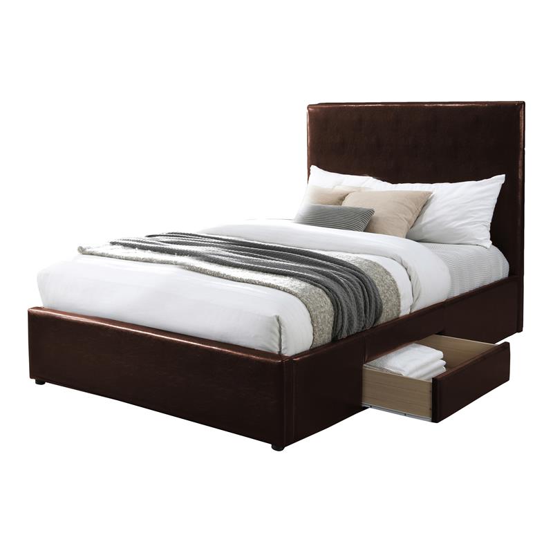 Bella Esprit Modern Solid Wood/Faux Leather Upholstered Full Bed in Brown