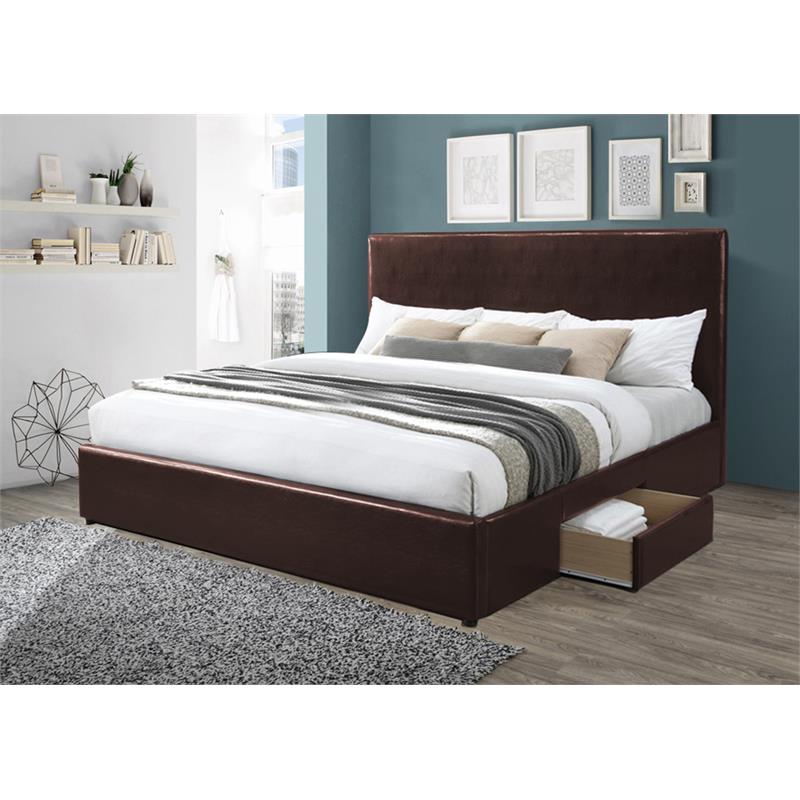 Bella Esprit Modern Solid Wood/Faux Leather Upholstered King Bed in Brown