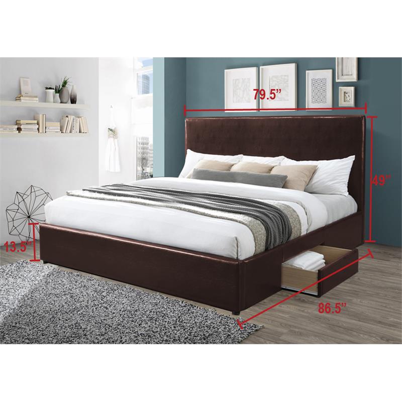 Bella Esprit Modern Solid Wood/Faux Leather Upholstered King Bed in Brown