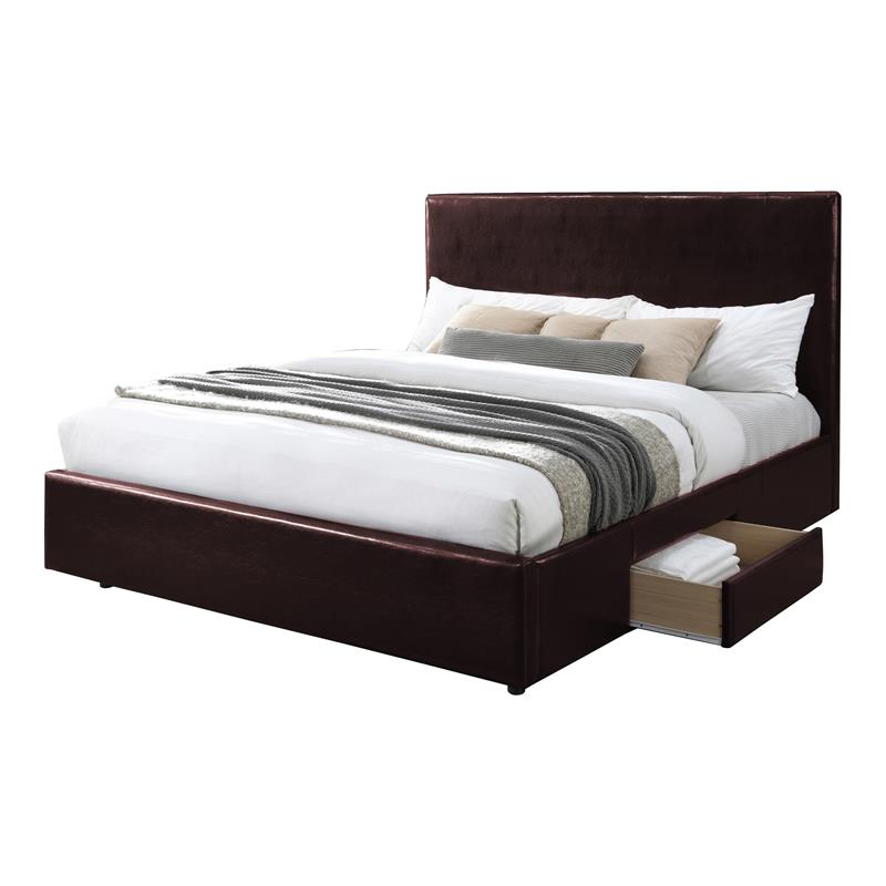 Bella Esprit Modern Solid Wood/Faux Leather Upholstered King Bed in Brown