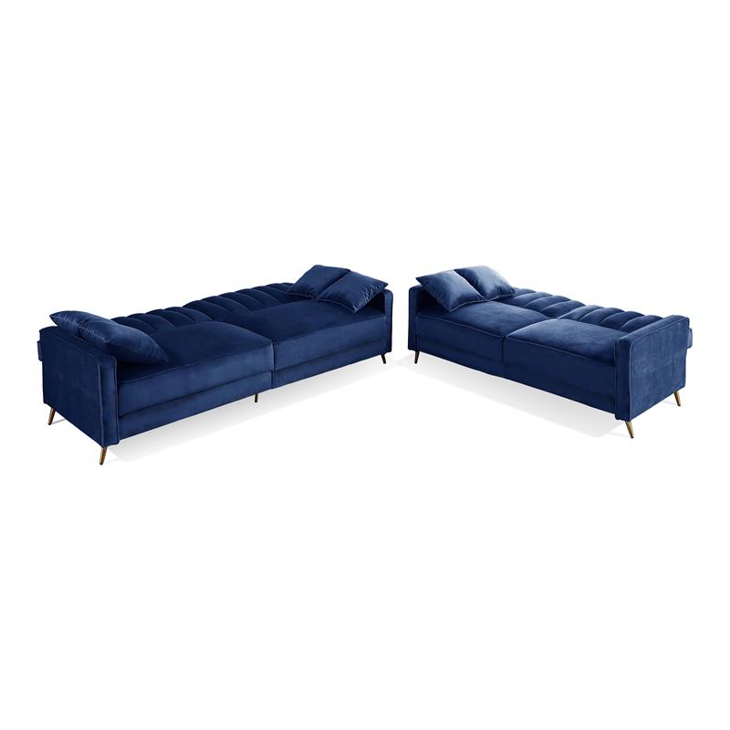 Bella Esprit Contemporary Solid Wood/ Velvet Fabric Sofa and Love Seat in Blue
