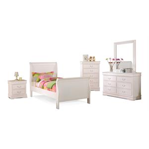 Bella Esprit 5-piece Traditional Solid Wood Twin Sleigh Bedroom Set in White