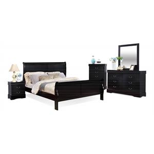 Bella Esprit 5-piece Traditional Solid Wood King Sleigh Bedroom Set in Black