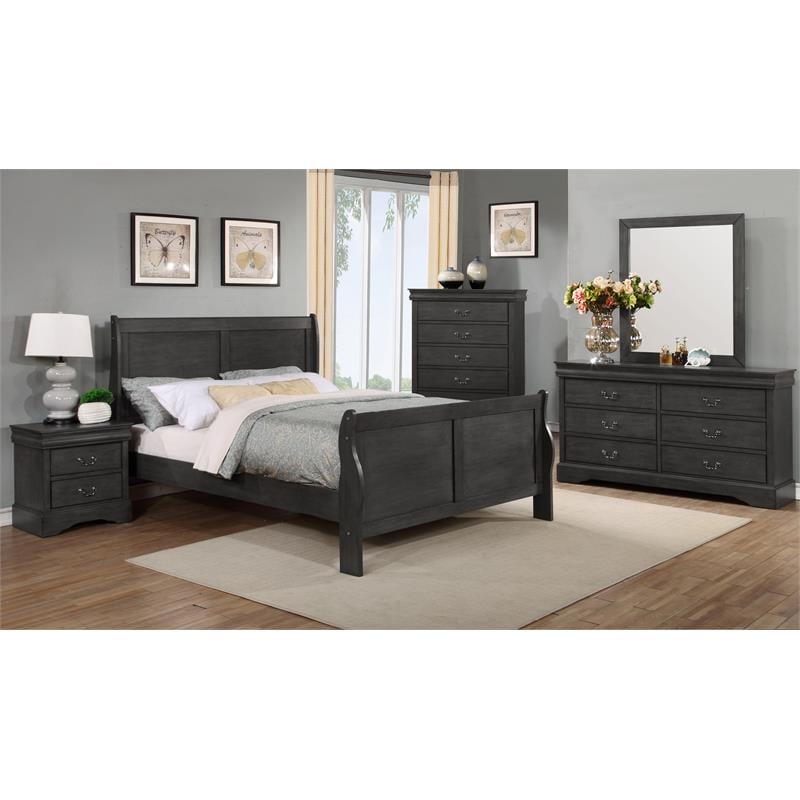 Bella Esprit 5-piece Traditional Solid Wood Queen Sleigh Bedroom Set in Charcoal