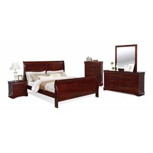 Bella Esprit 5-piece Traditional Solid Wood King Sleigh Bedroom Set in Cherry