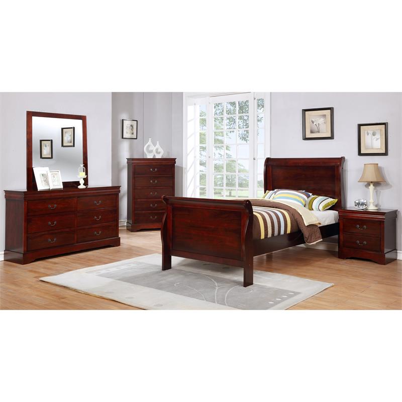 Bella Esprit 5-piece Traditional Solid Wood Twin Sleigh Bedroom Set in Cherry