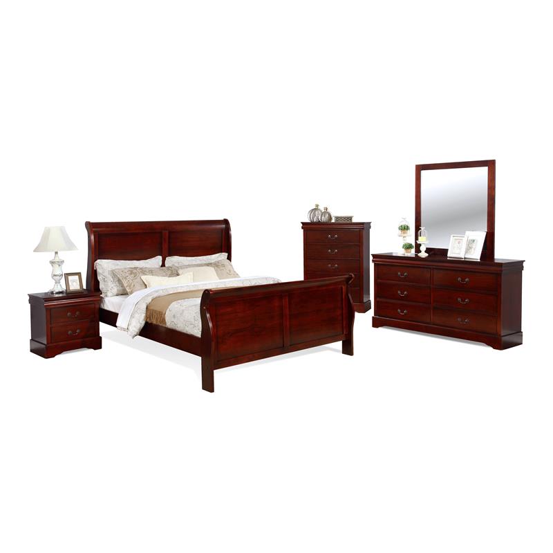 Louis Philippe Queen 5-piece Cherry Sleigh Bedroom Set