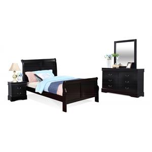 Bella Esprit 4-piece Traditional Solid Wood Full Sleigh Bedroom Set in Black