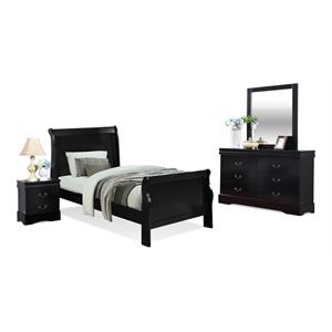 Bella Esprit 4-piece Traditional Solid Wood Twin Sleigh Bedroom Set in Black