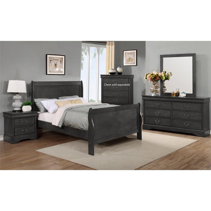 Bella Esprit 4-piece Traditional Solid Wood Twin Sleigh Bedroom Set in Charcoal