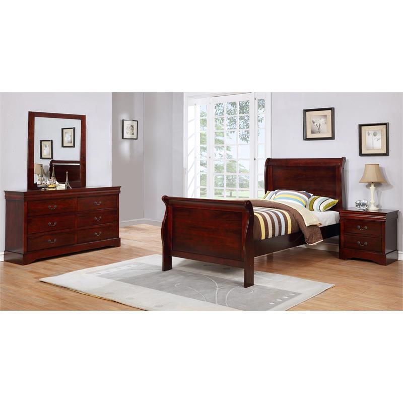 Bella Esprit 4-piece Traditional Solid Wood Twin Sleigh Bedroom Set in Cherry