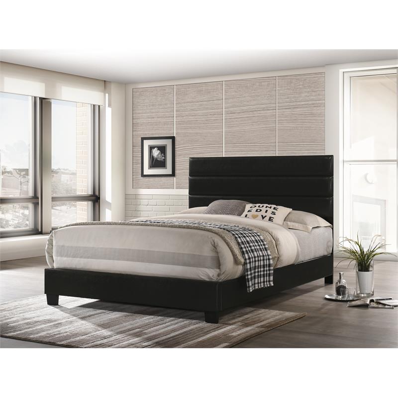 Bella Esprit Modern Solid Wood/Faux Leather Queen Panel Upholstered Bed in Black