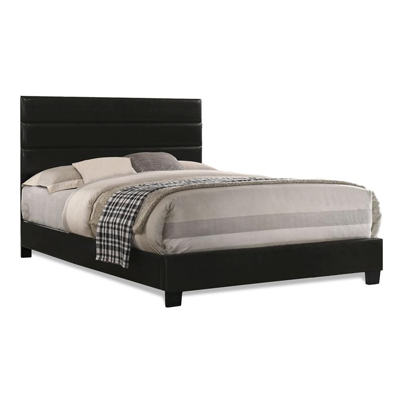 Bella Esprit Modern Solid Wood/Faux Leather Queen Panel Upholstered Bed in Black