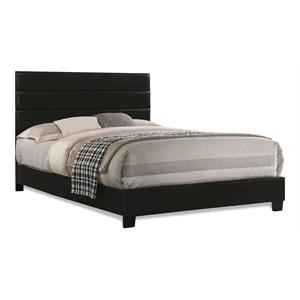 Bella Esprit Modern Solid Wood/Faux Leather Queen Panel Upholstered Bed in Black