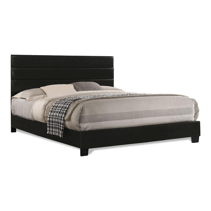 Bella Esprit Modern Solid Wood/Faux Leather King Panel Upholstered Bed in Black